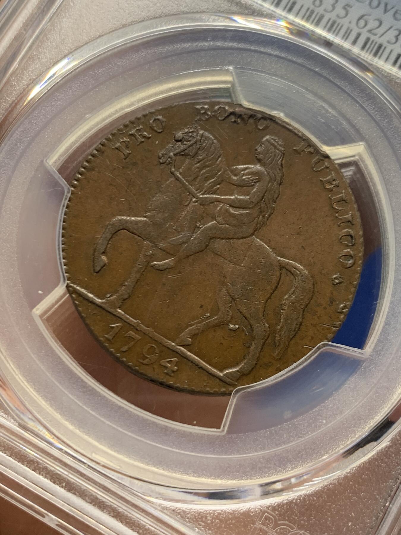 《竞宝斋》第456场 周日，周一，周二   3场连拍 （全场包邮）欢迎送拍 PCGS MS62BN 英国1794 考文垂1/2 便士（塔版） ，Token名誉品，比象版少见很多