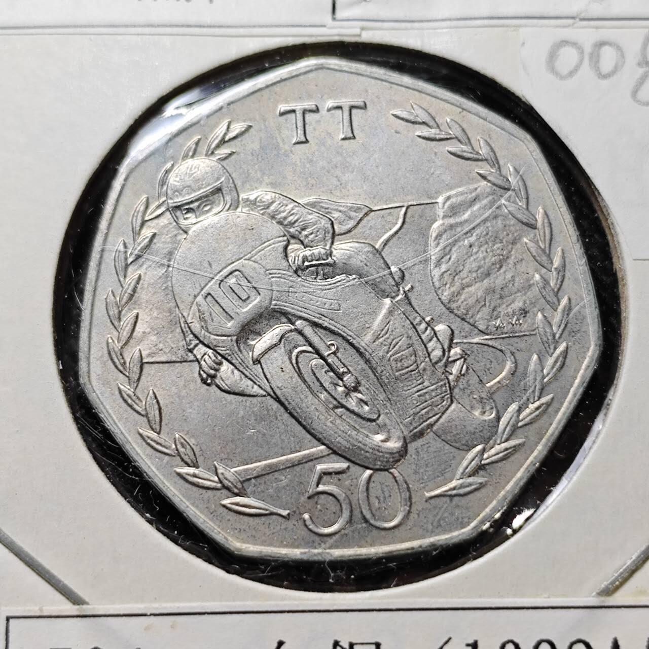 KK钱币收藏小铺  第400期  百期特拍（四拍之四）2月预留时间 周末发货  1982马恩岛50便士纪念币 摩托车比赛纪念