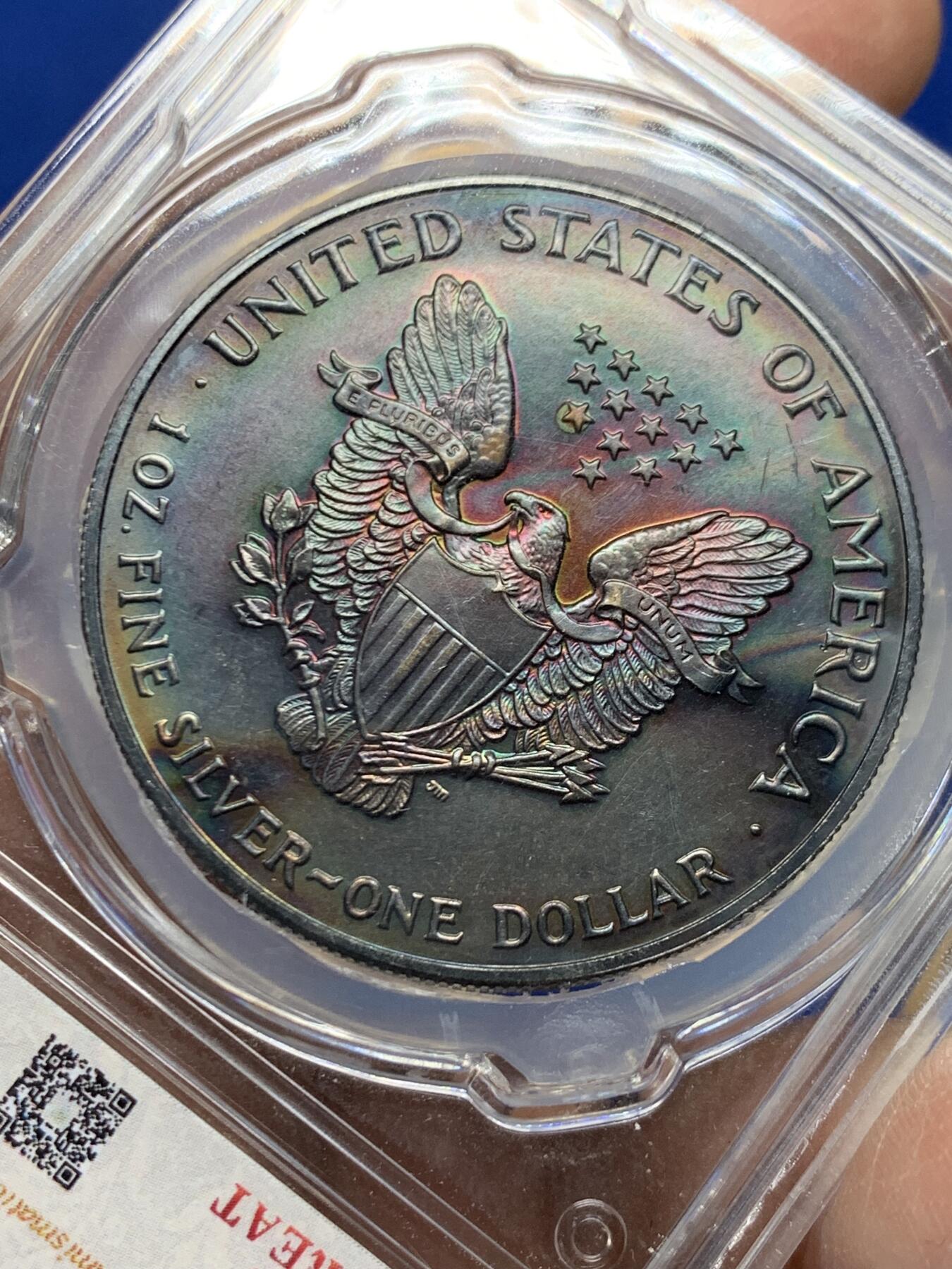 《竞宝斋》第456场 周日，周一，周二   3场连拍 （全场包邮）欢迎送拍 美国1993年行走女神投资银币 紫罗兰五彩包浆 藏玩两宜