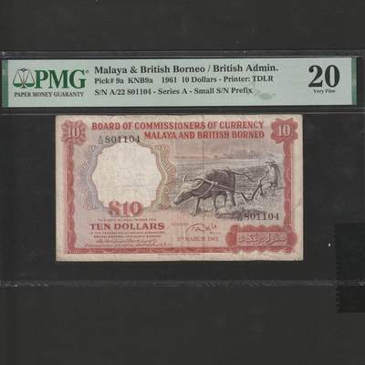 【1.16】世界纸币第10期 - 1961年英属马来亚北婆罗洲殖民地拾圆大水牛