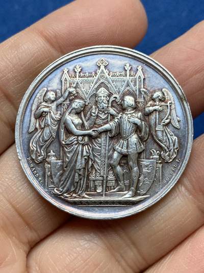 《竞宝斋》第456场 周日，周一，周二   3场连拍 （全场包邮）欢迎送拍 - 法国婚姻与爱情纪念银章 1869 蜜蜂银标 21.6克 36.5mm，画面丰富，美学收藏