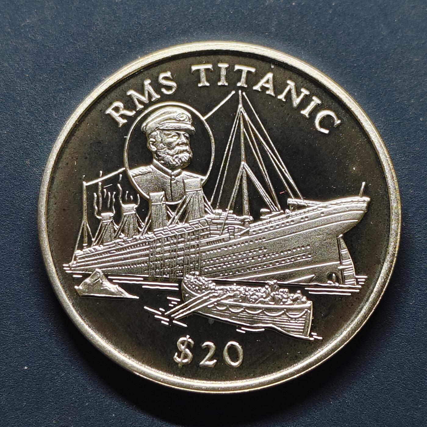 【全场包邮】纯粹捡漏拍495场-持续更新中 利比里亚1998年20元泰坦尼克号精制纪念银币【38.6毫米31.1克，纯银价约622元（按20元银价折算）】