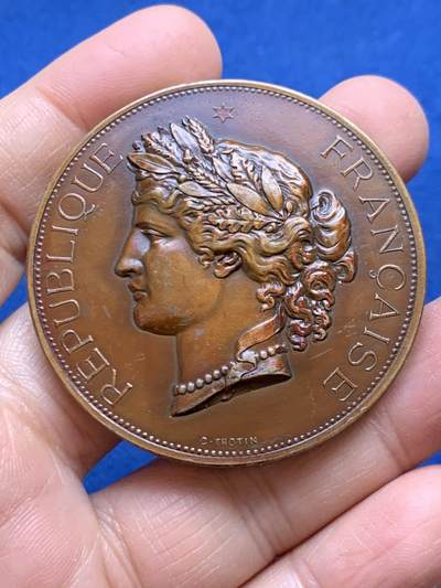 《竞宝斋》第456场 周日，周一，周二   3场连拍 （全场包邮）欢迎送拍 - 法国谷物女神铜章 C.TROTTIN作品 67.1克 50.3mm 丰饶角铜标