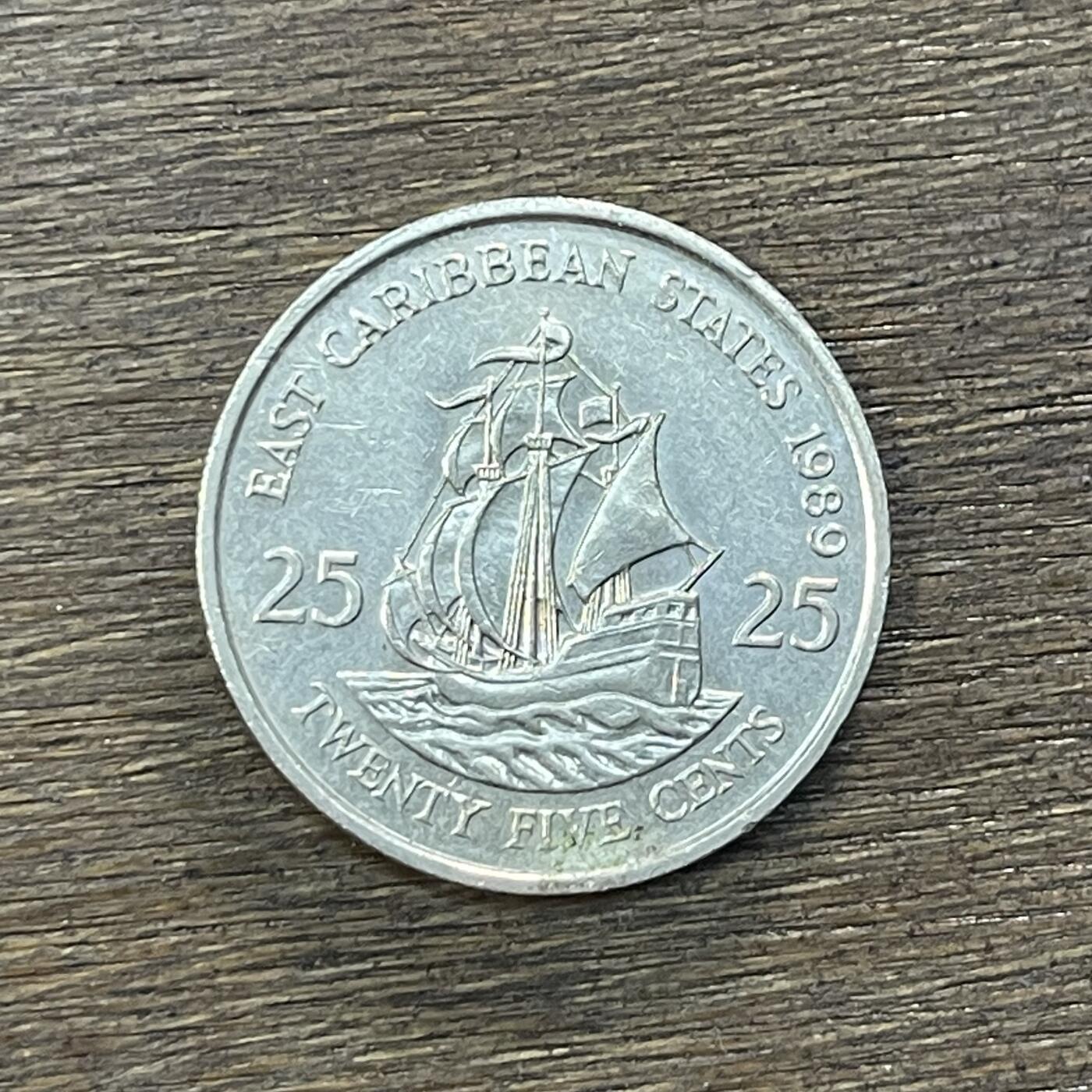 【铜匠收藏】★第138场★散币场。不寄存，30包邮。不满30元，支付5元运费。《接受代拍 代送NGC评级》 35【无寄存】东加勒比25分帆船18mm女王图像