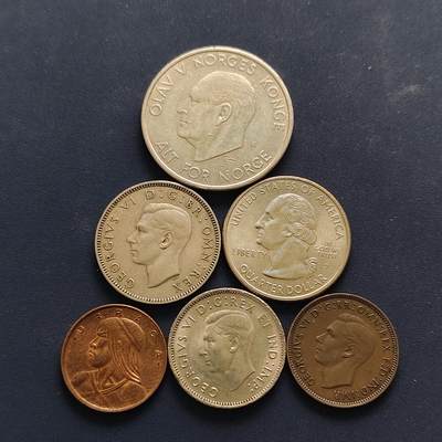 【全场包邮】纯粹捡漏拍494场 - 世界各国各年份散币6枚一组-挪威+英国+美国+加拿大+牙买加