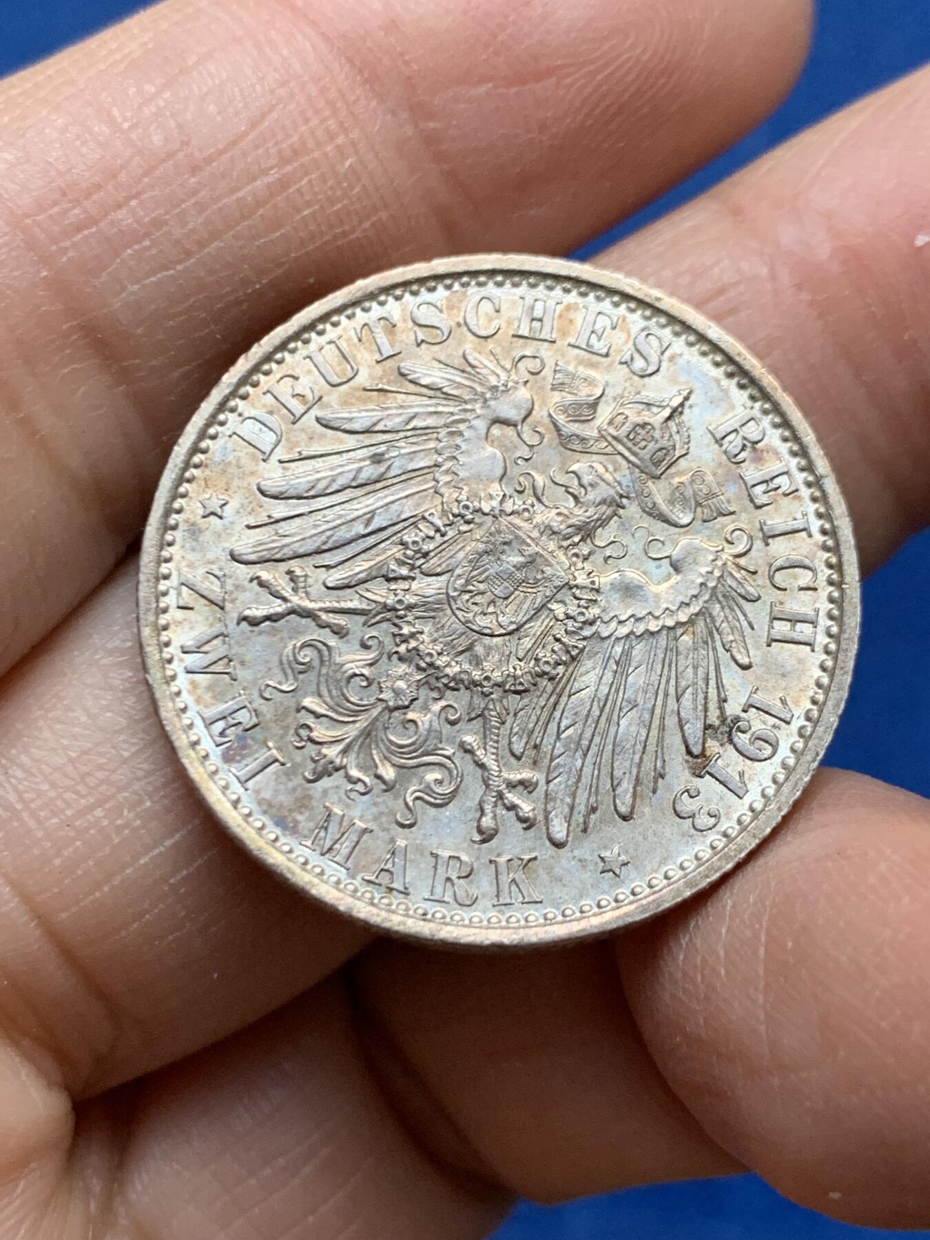 《竞宝斋》第456场 周日，周一，周二   3场连拍 （全场包邮）欢迎送拍 德国1913年威廉二世2马克银币 细节很不错