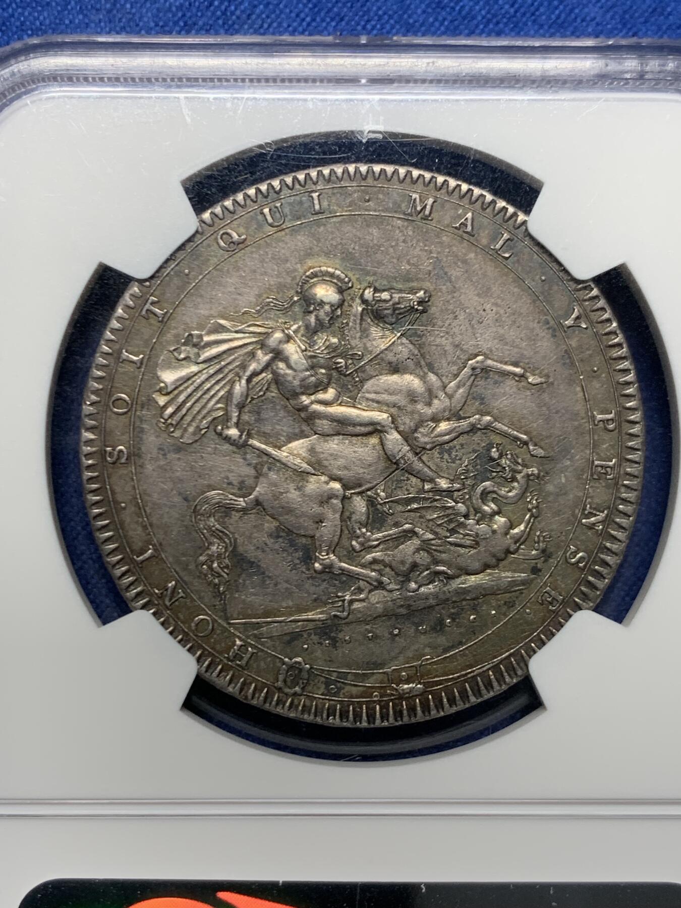 《竞宝斋》第456场 周日，周一，周二   3场连拍 （全场包邮）欢迎送拍 NGC AU58 英国1820乔治三世马剑克朗，英伦包浆