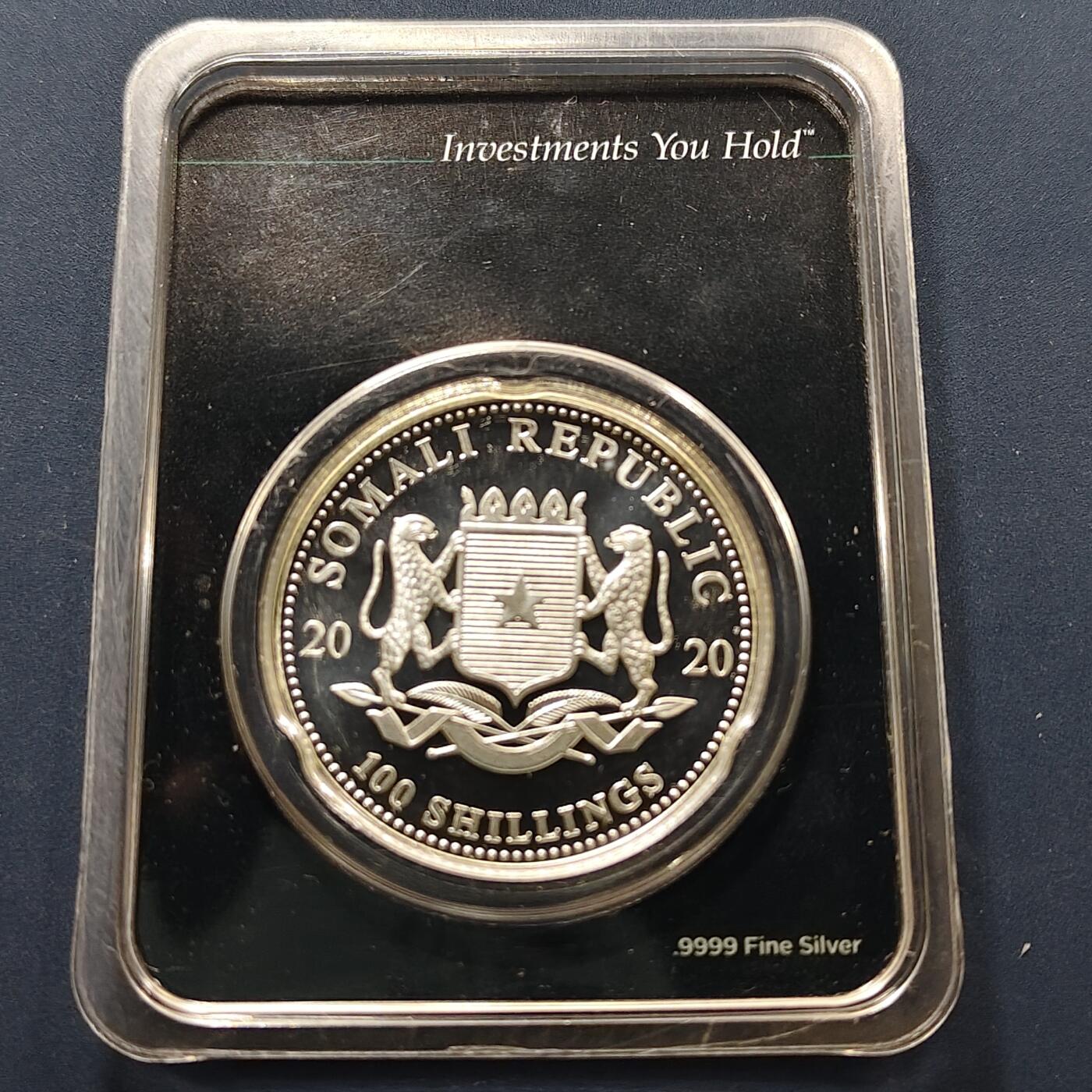 【全场包邮】纯粹捡漏拍495场-持续更新中 索马里2020年10先令大象1盎司9999卡装纯银币【35.2毫米31.1克，纯银价约622元（按20元银价折算）】