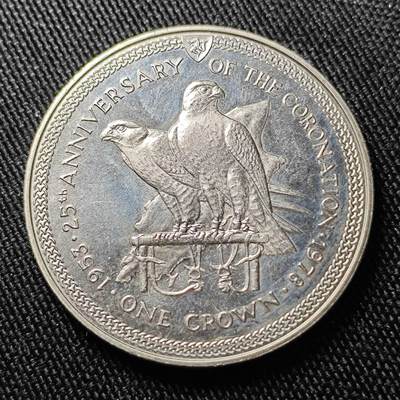 KK钱币收藏小铺  第400期  百期特拍（四拍之四）2月预留时间 周末发货 -  马恩岛1978年1克朗女王加冕25周年克朗型纪念币 隼鹰