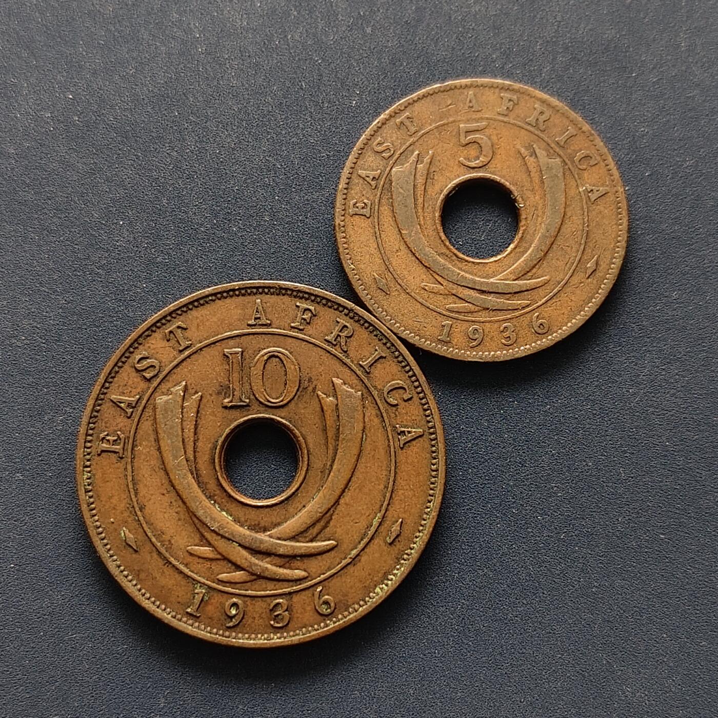 【全场包邮】纯粹捡漏拍494场 英属东非1936年爱德华八世独年份版本5-10分铜币2枚一组