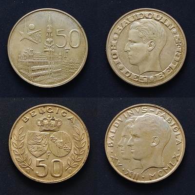 【全场包邮】纯粹捡漏拍495场-持续更新中 - 比利时1958-1960年50法郎纪念币2枚一组【纯银价约416元（按20元银价折算）】