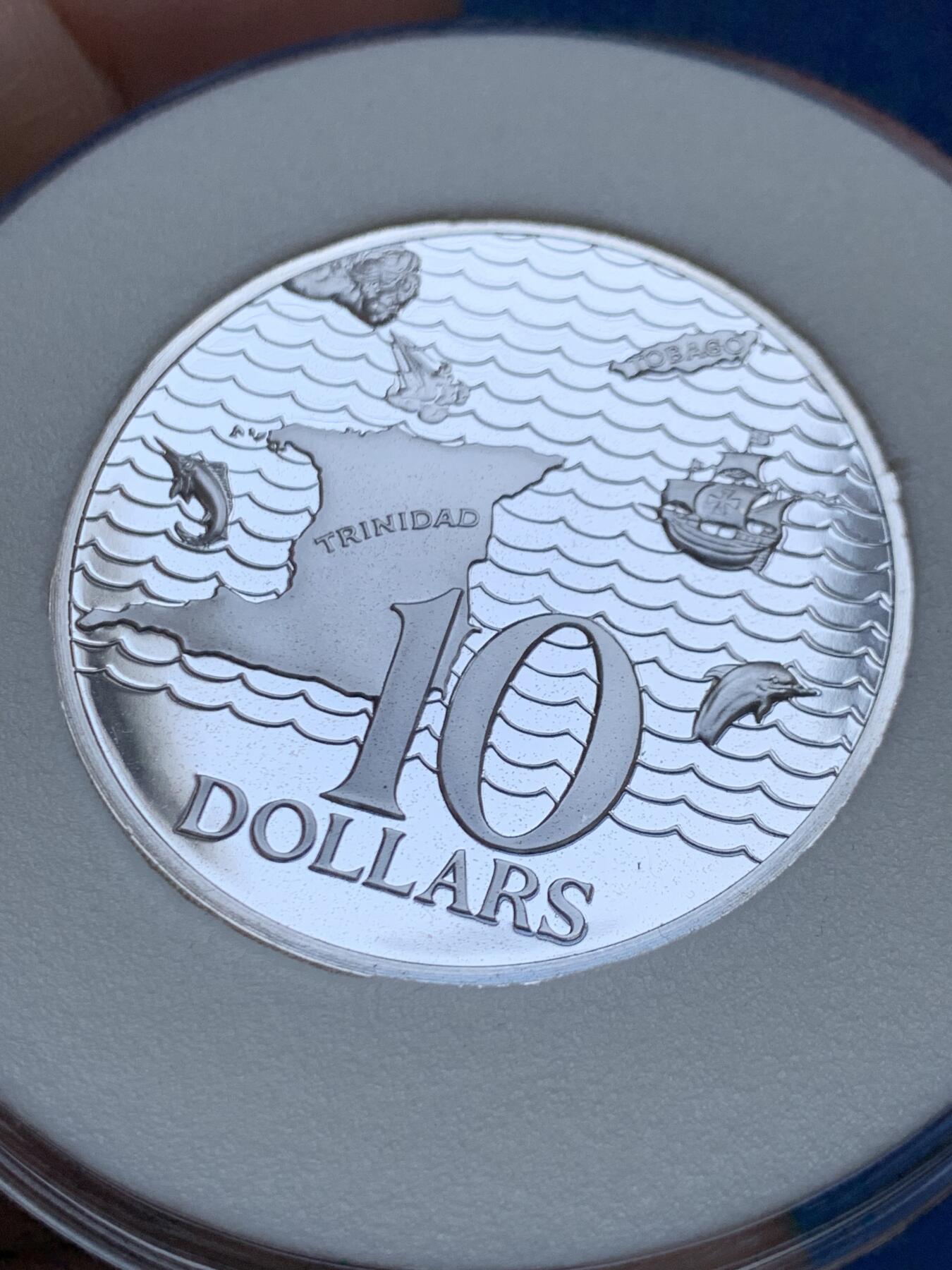 《竞宝斋》第456场 周日，周一，周二   3场连拍 （全场包邮）欢迎送拍 特立尼达和多巴哥 1975年 10元精制银币 41.7mm 34.6克 925银