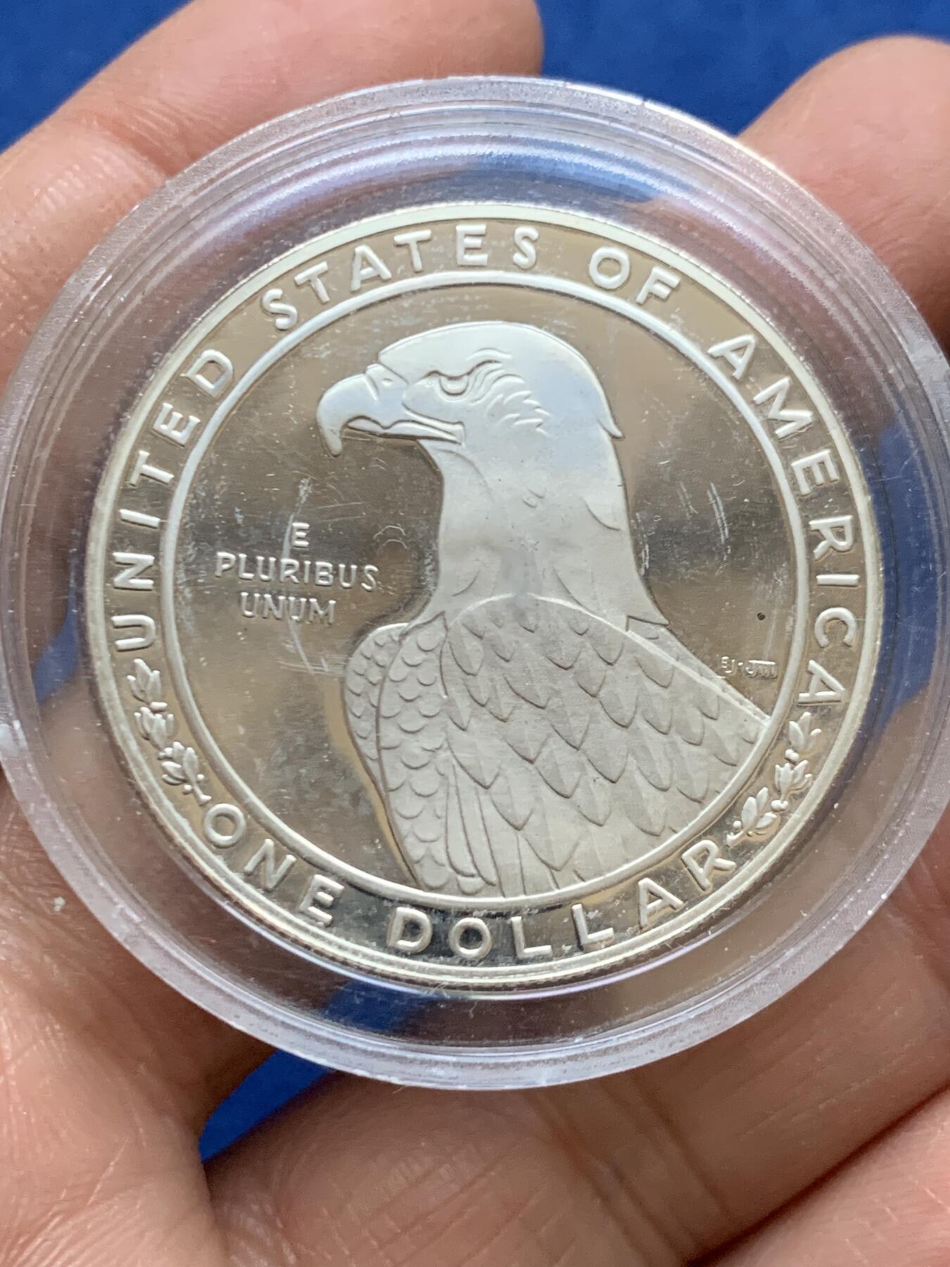 《竞宝斋》第456场 周日，周一，周二   3场连拍 （全场包邮）欢迎送拍 美国1983年洛杉矶奥运-掷铁饼者1美元精制纪念银币