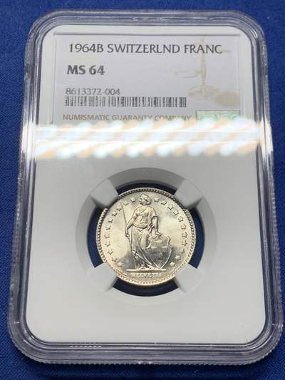 《竞宝斋》第456场 周日，周一，周二   3场连拍 （全场包邮）欢迎送拍 - NGC MS64 瑞士1964年1法郎银币