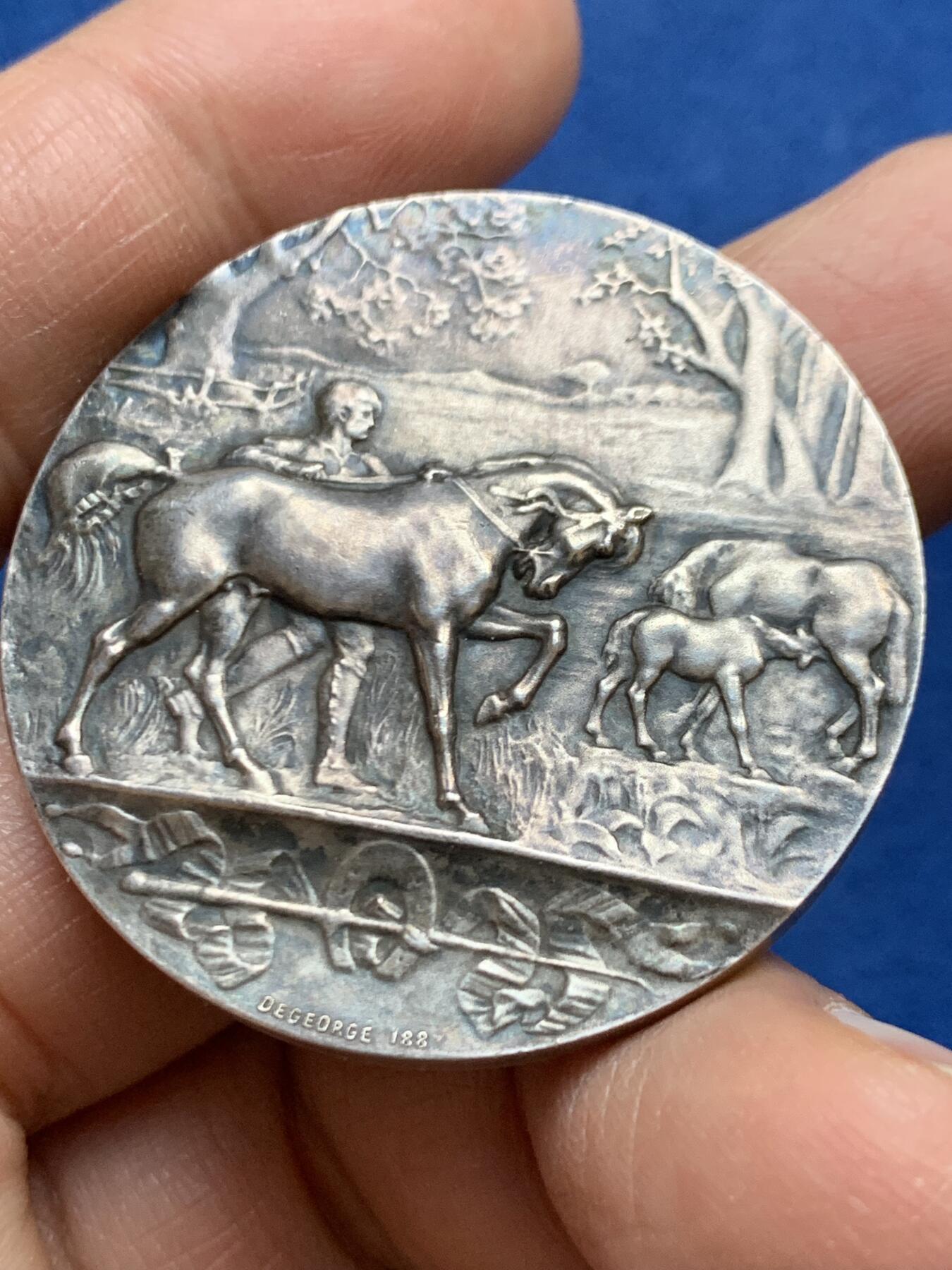 《竞宝斋》第456场 周日，周一，周二   3场连拍 （全场包邮）欢迎送拍 法国牧马人银章，丰饶角2银标，直径40.9mm，重36.93克，意境深远，收藏佳品