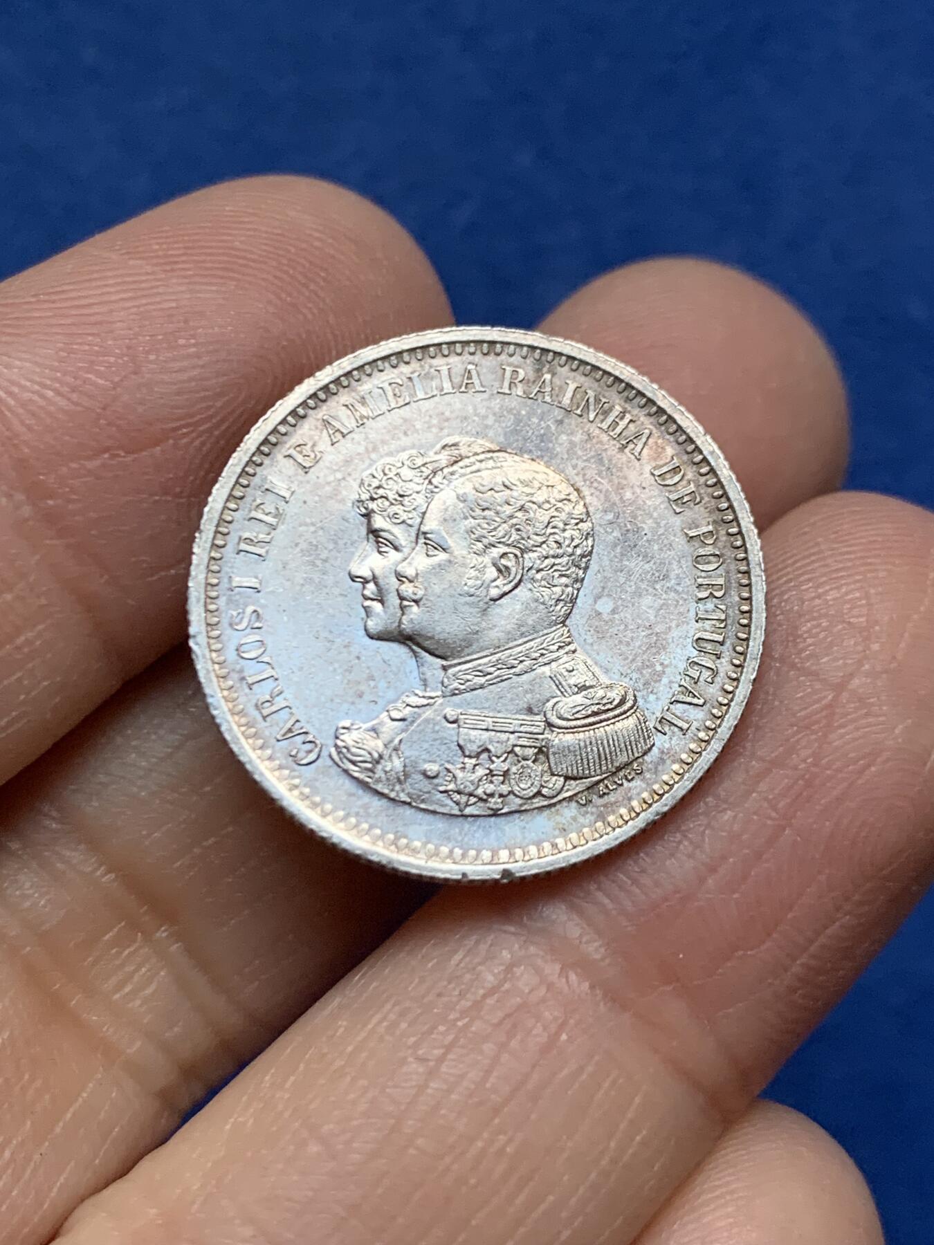 《竞宝斋》第456场 周日，周一，周二   3场连拍 （全场包邮）欢迎送拍 葡萄牙 1898年 发现印度四百周年纪念 400瑞斯 银币 细节保存不错 带光