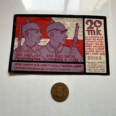 🌹外币初藏🌹🐯2026年第6场  每周二四六晚8️⃣点 接代拍 - 德国一战时期紧急币—20 少见20马克大面值