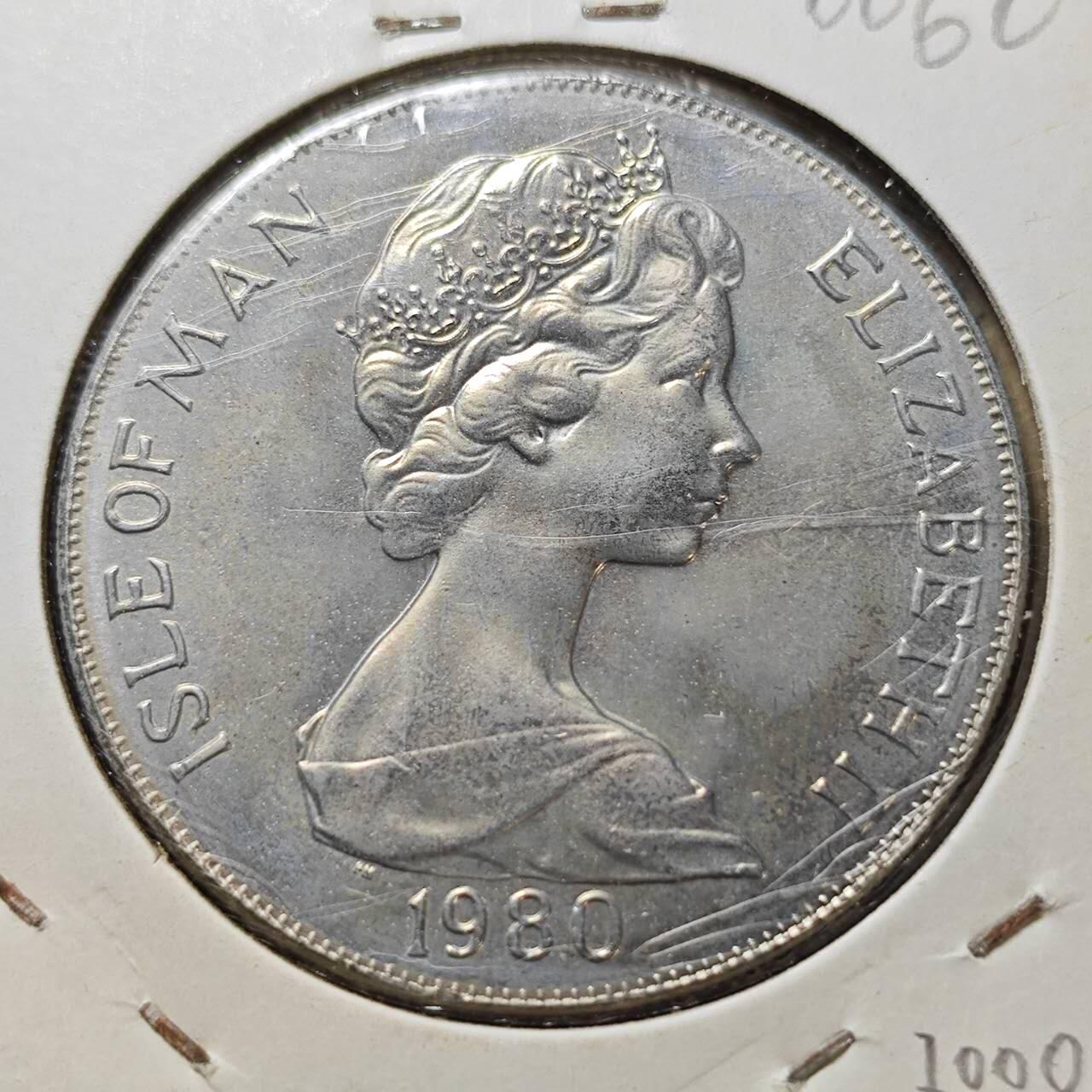 KK钱币收藏小铺  第400期  百期特拍（四拍之四）2月预留时间 周末发货  1980马恩岛1克朗纪念币 王母娘娘80岁生日纪念