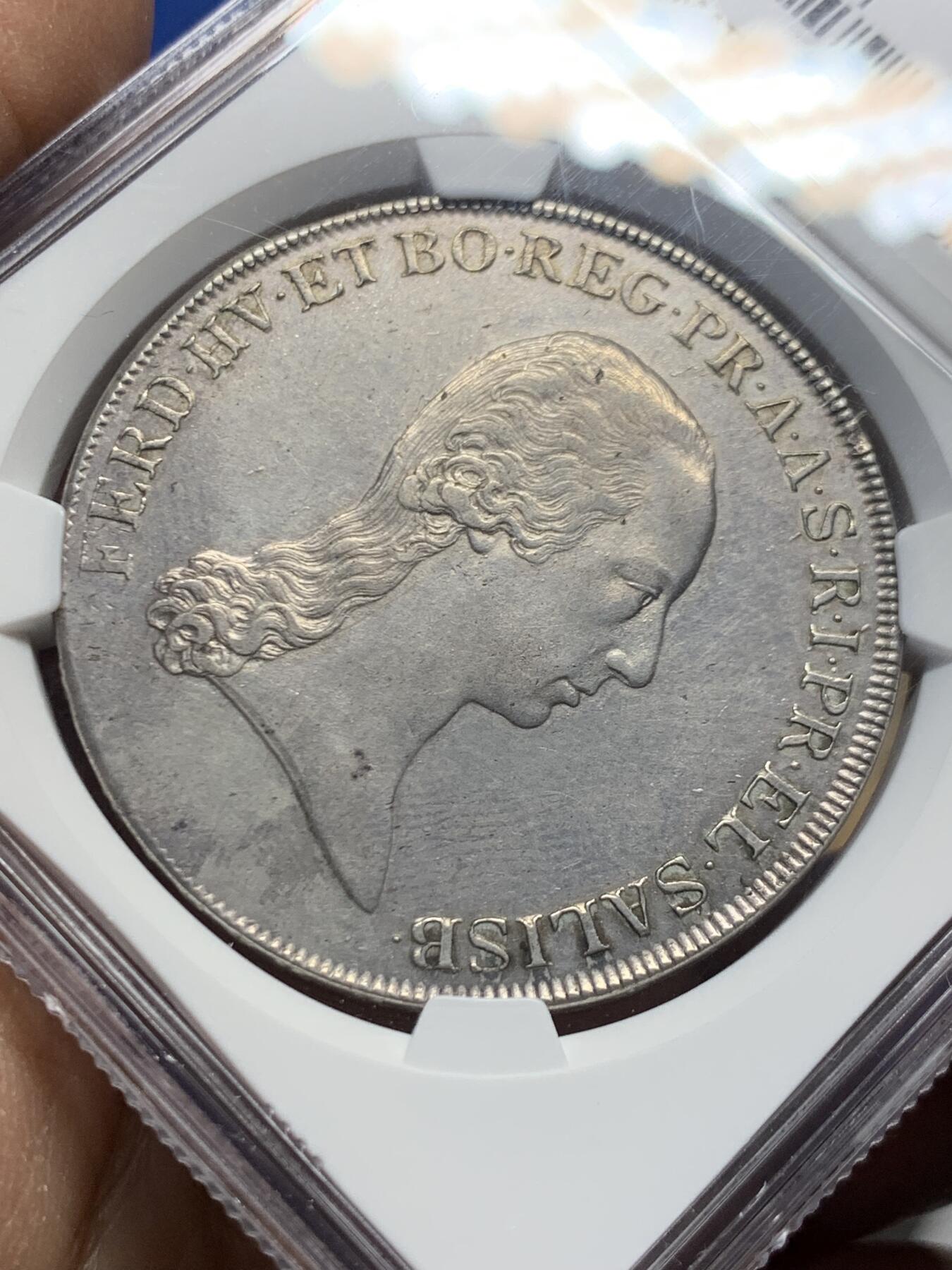 《竞宝斋》第456场 周日，周一，周二   3场连拍 （全场包邮）欢迎送拍 NGC UNC 哈布斯堡王朝 1803年 萨尔茨堡主教区 泰勒大银币 纹章章 极少见品种