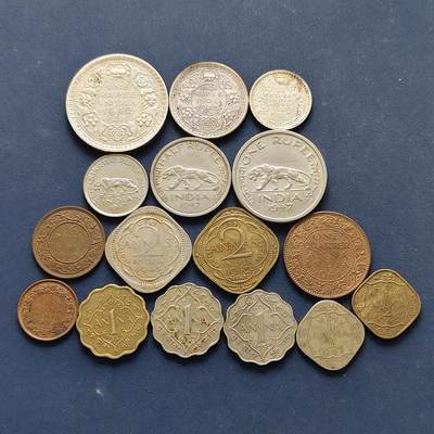 【全场包邮】纯粹捡漏拍495场-持续更新中 - 英属印度1939-1947年乔治六世各不同版本16枚一组【纯银价约203元（按20元银价折算）】