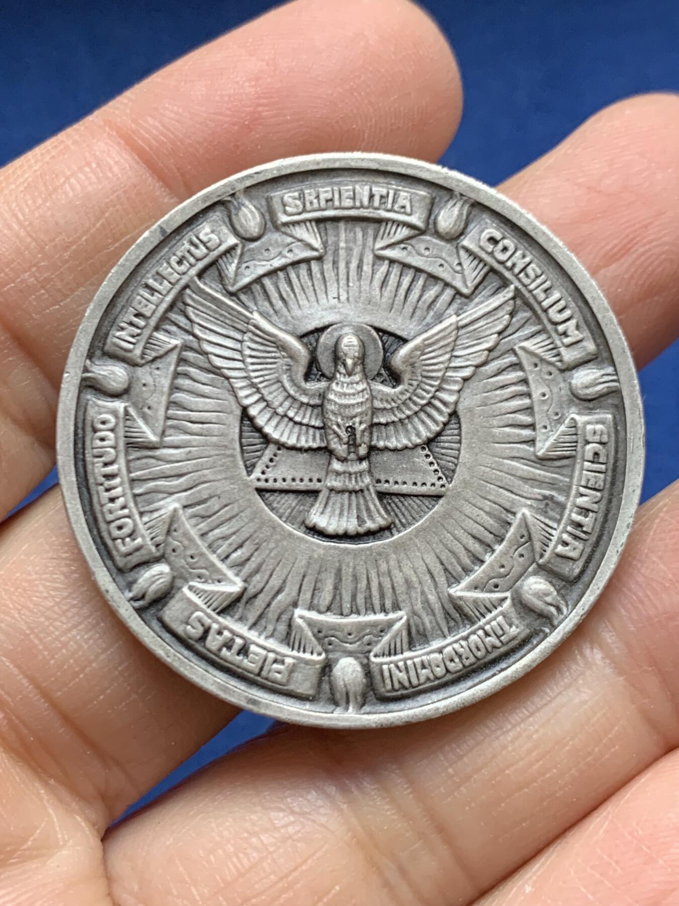 《竞宝斋》第456场 周日，周一，周二   3场连拍 （全场包邮）欢迎送拍 德国宗教洗礼镀银纪念章 23.2g 39.2mm