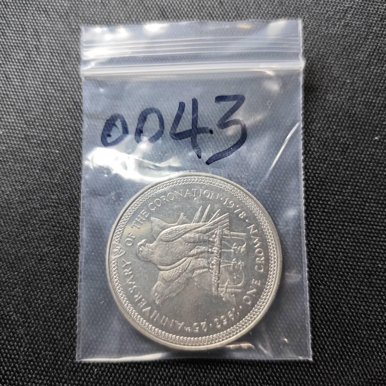 KK钱币收藏小铺  第400期  百期特拍（四拍之四）2月预留时间 周末发货  马恩岛1978年1克朗女王加冕25周年克朗型纪念币 隼鹰