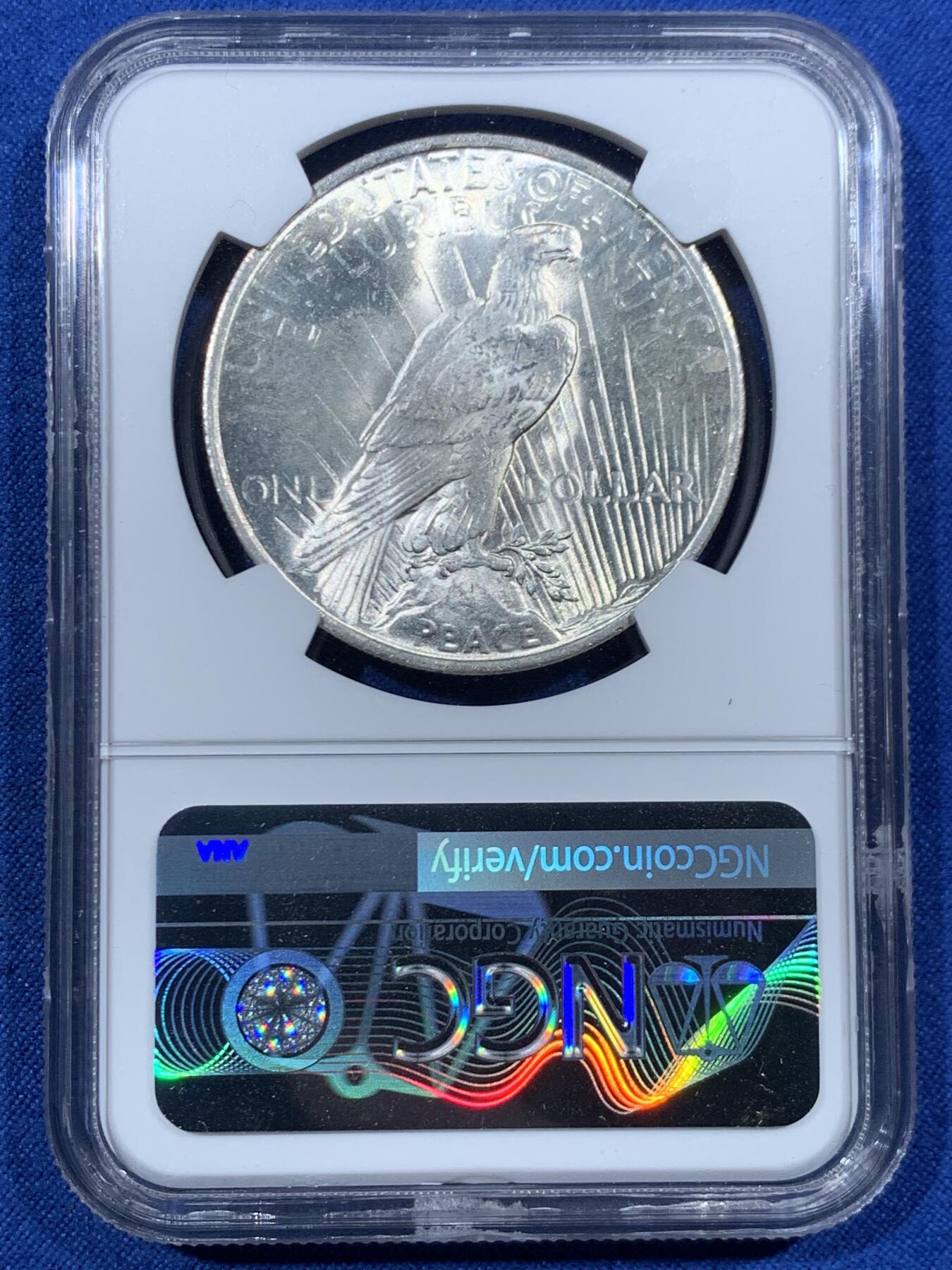 《竞宝斋》第456场 周日，周一，周二   3场连拍 （全场包邮）欢迎送拍 NGC MS63 美国 1923年 和平 1美元 银币 白亮转光