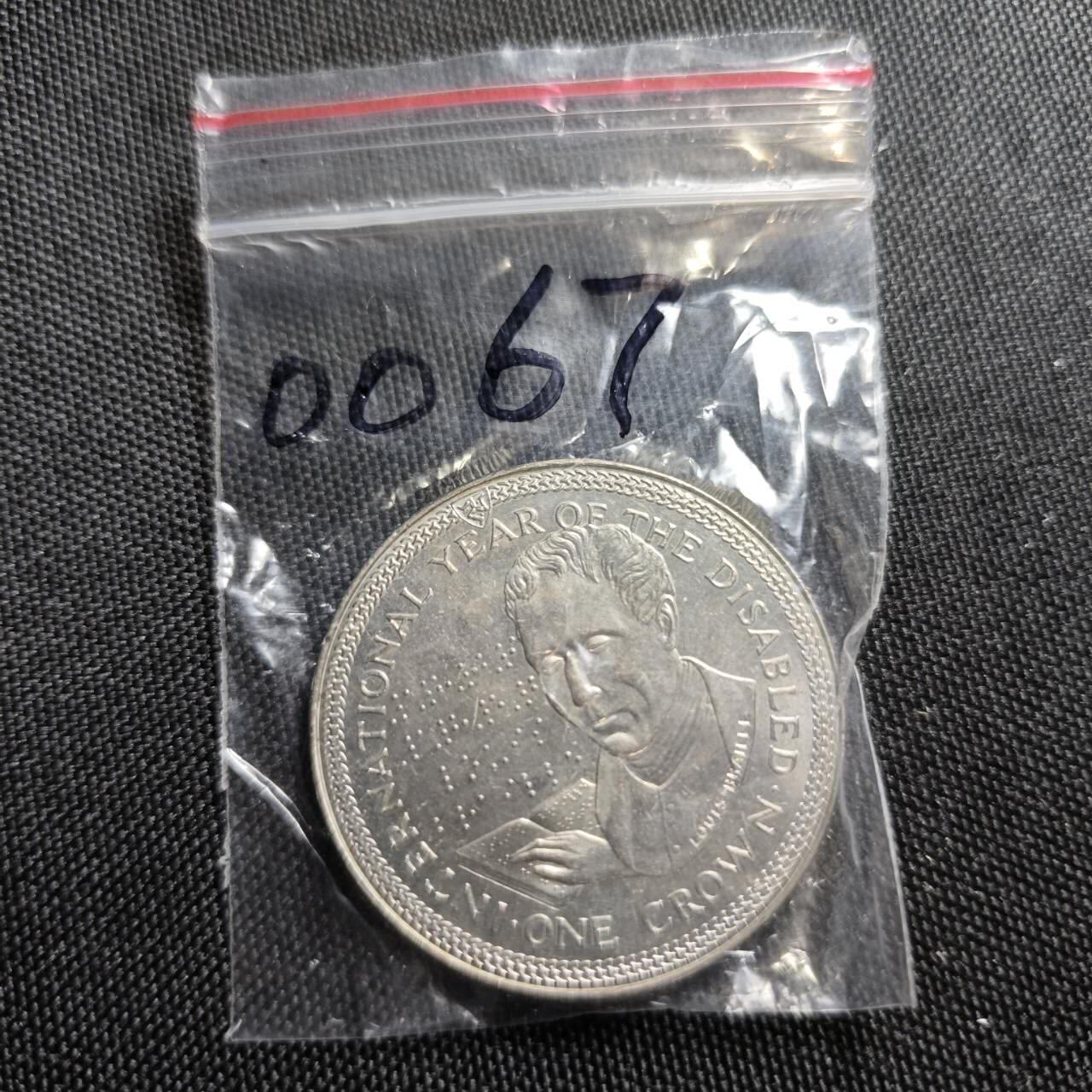 KK钱币收藏小铺  第400期  百期特拍（四拍之四）2月预留时间 周末发货  1981马恩岛1克朗纪念币 盲文 