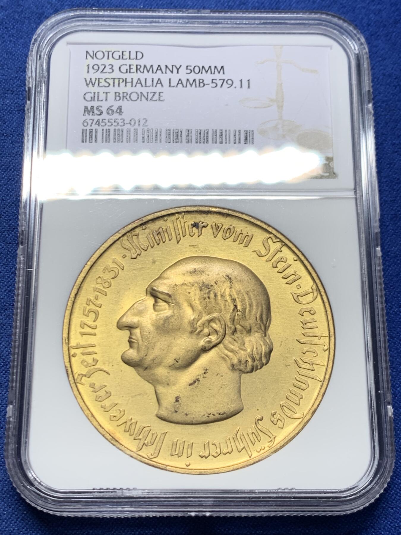 《竞宝斋》第456场 周日，周一，周二   3场连拍 （全场包邮）欢迎送拍 NGC MS64 1923年德国紧急状态时期大马币，5000万马克(窄边版)，比同面值宽边版的少，属于马币五珍之一，分数和状态不错