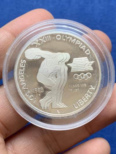 《竞宝斋》第456场 周日，周一，周二   3场连拍 （全场包邮）欢迎送拍 - 美国1983年洛杉矶奥运-掷铁饼者1美元精制纪念银币