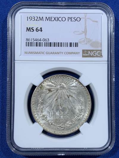 《竞宝斋》第456场 周日，周一，周二   3场连拍 （全场包邮）欢迎送拍 - NGC MS64 墨西哥 1932M 小鹰洋 1比索银币