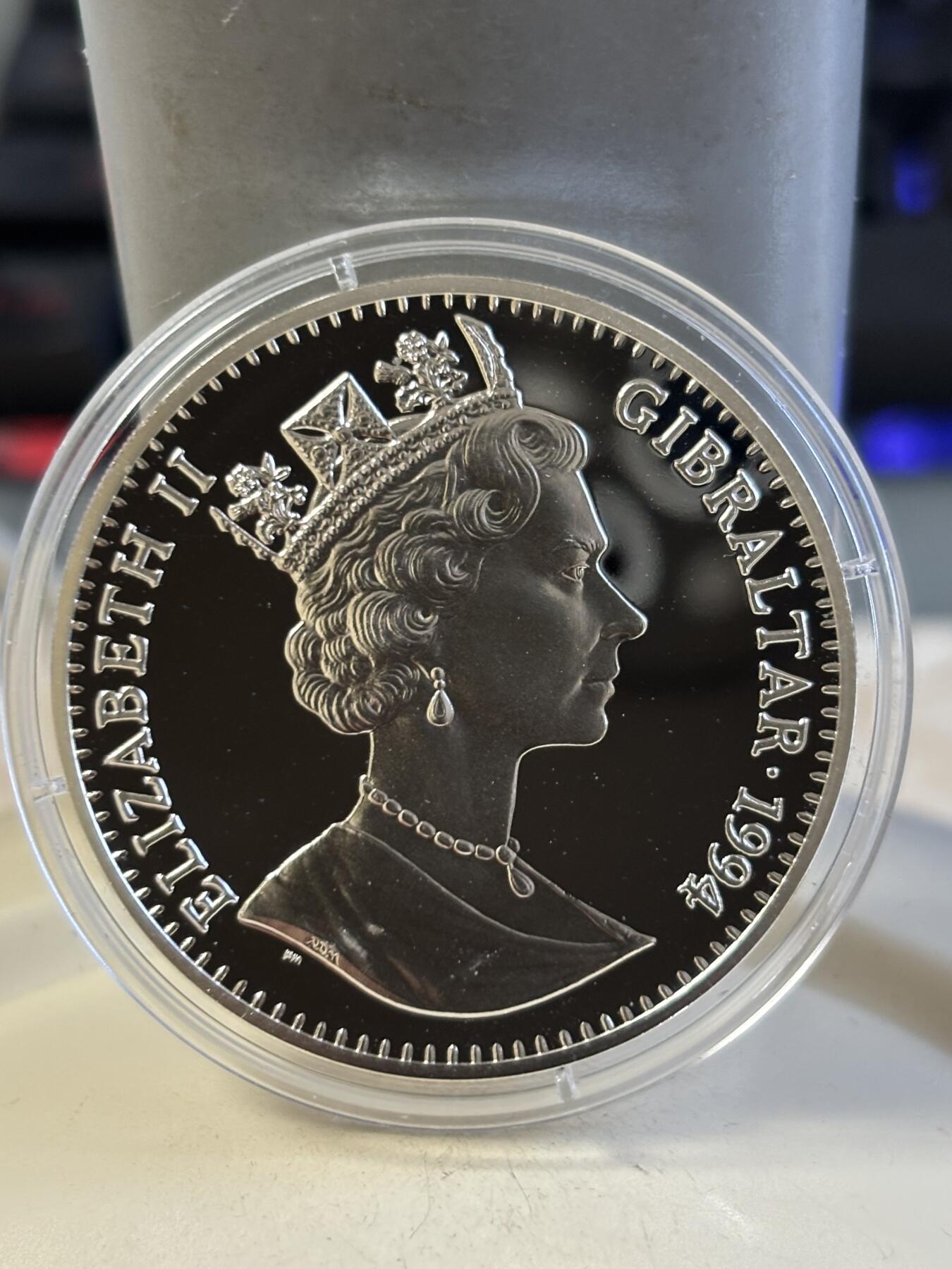 第187期拍卖 直布罗陀1994年艾森豪威尔将军纪念银币，28.28克，925银【银价502】