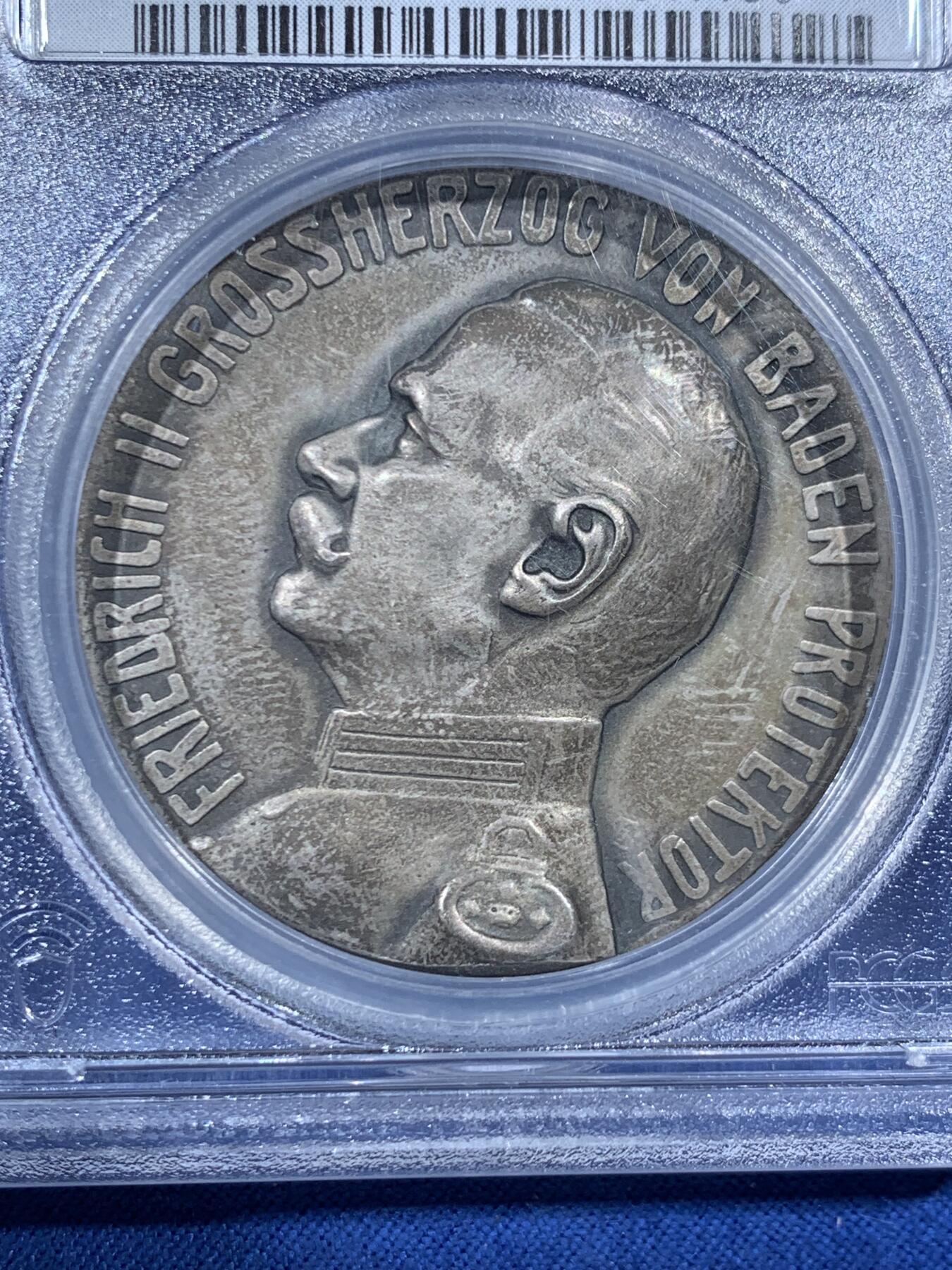 《竞宝斋》第456场 周日，周一，周二   3场连拍 （全场包邮）欢迎送拍 PCGS SP63 德国1914年曼海姆射击节大银章 稀少品种 磨砂高浮雕 PCGS加厚盒