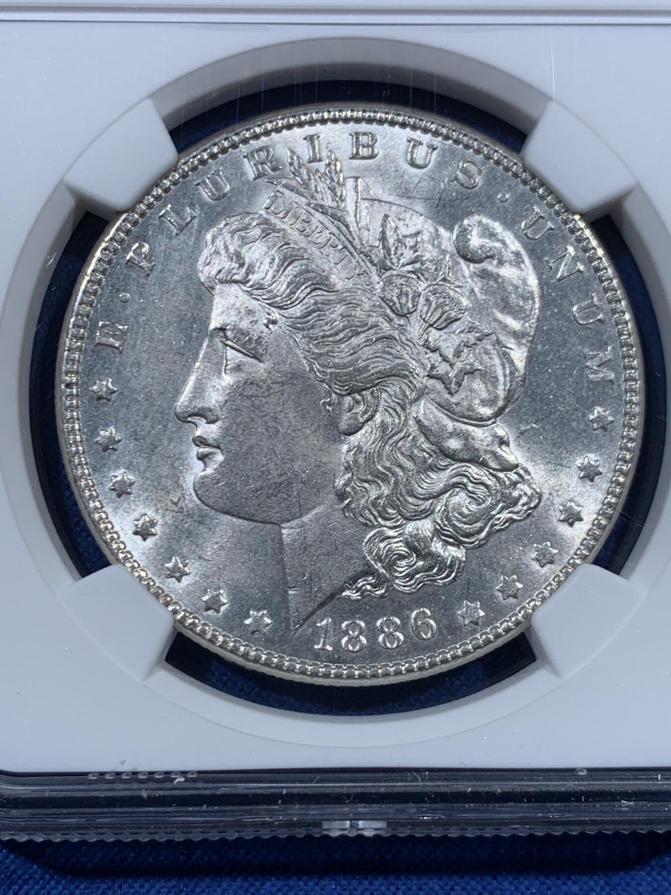 《竞宝斋》第456场 周日，周一，周二   3场连拍 （全场包邮）欢迎送拍 NGC UNC 美国 1886年 摩根1美圆 银币