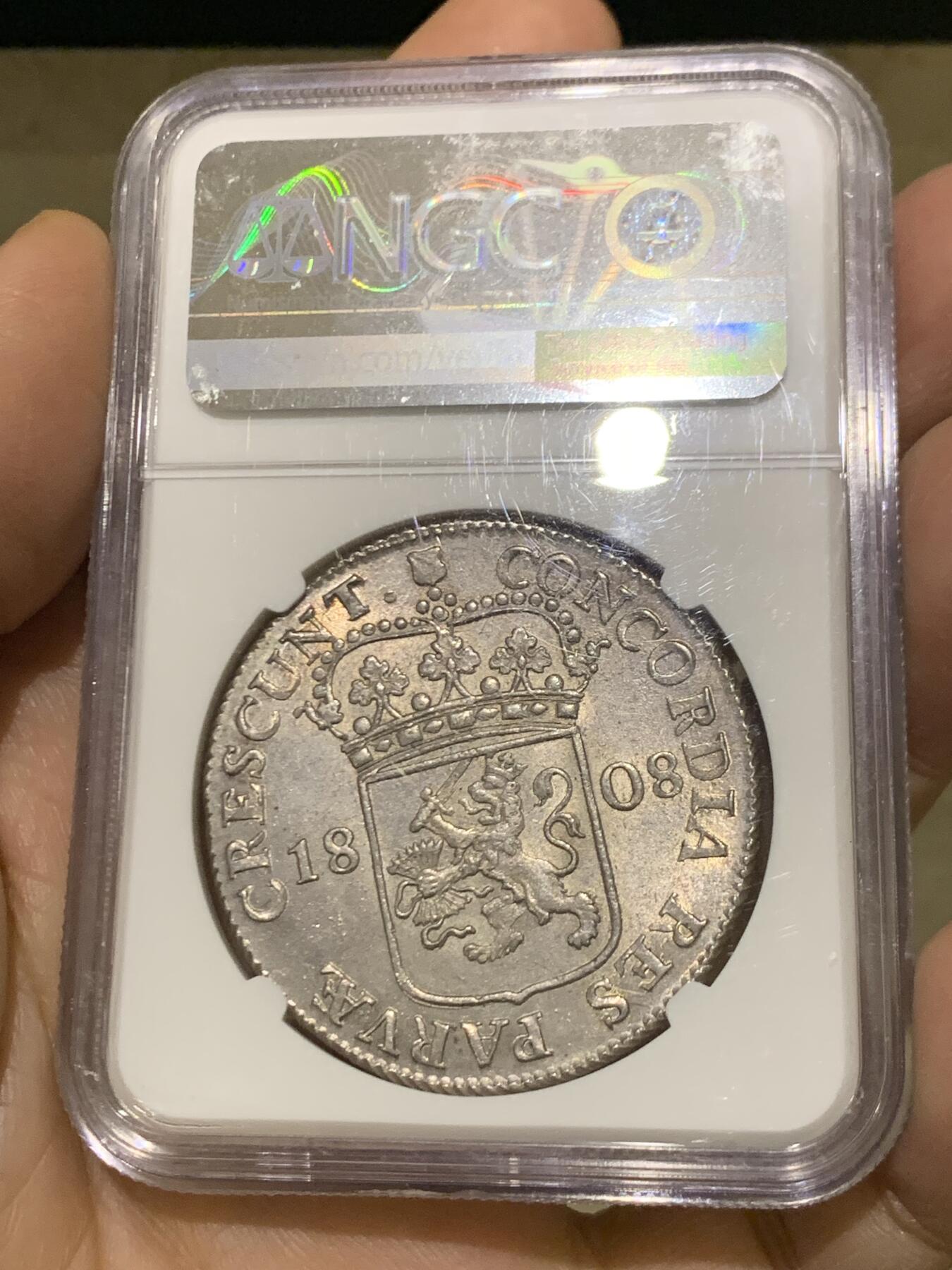 《竞宝斋》第457场 周日，周一，周二   3场连拍 （全场包邮）欢迎送拍 NGC MS64 荷兰 1808年 乌特勒支 1杜卡特 武士银币 打制细腻 值得入藏 2023年17000成交