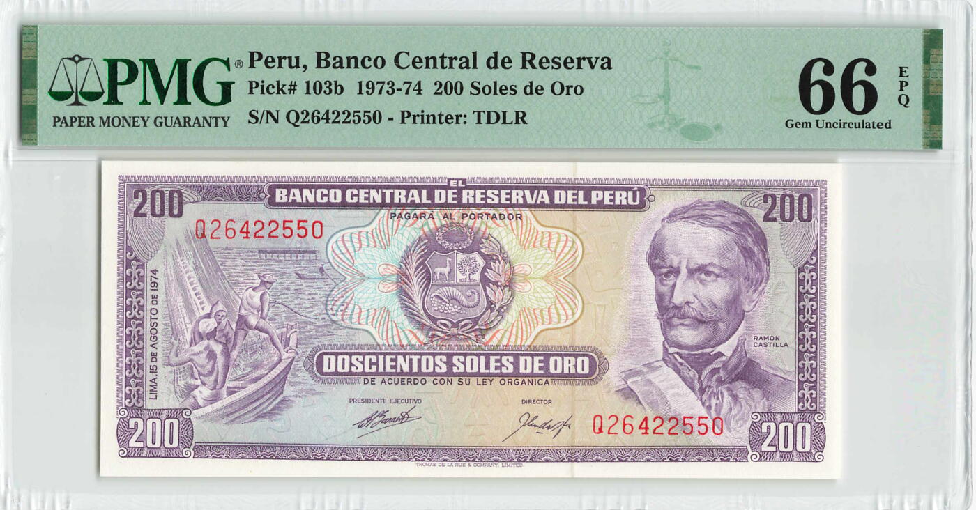 小福收藏拍卖第198期 评级币精选场  本期有菲律宾百位靓号100000比索超大纪念钞 苏里南25000盾花鸟版最高值 柬埔寨珍品56年50瑞尔 南越未发行版最高值打飞机  巴哈马彩背 老挝中国代印57年样钞 匈牙利 斯洛伐克 法罗群岛等多国精美高分珍稀老钞精品纸币 秘鲁 1974年 200索尔 很少见版本 PMG66 EPQ 季军分