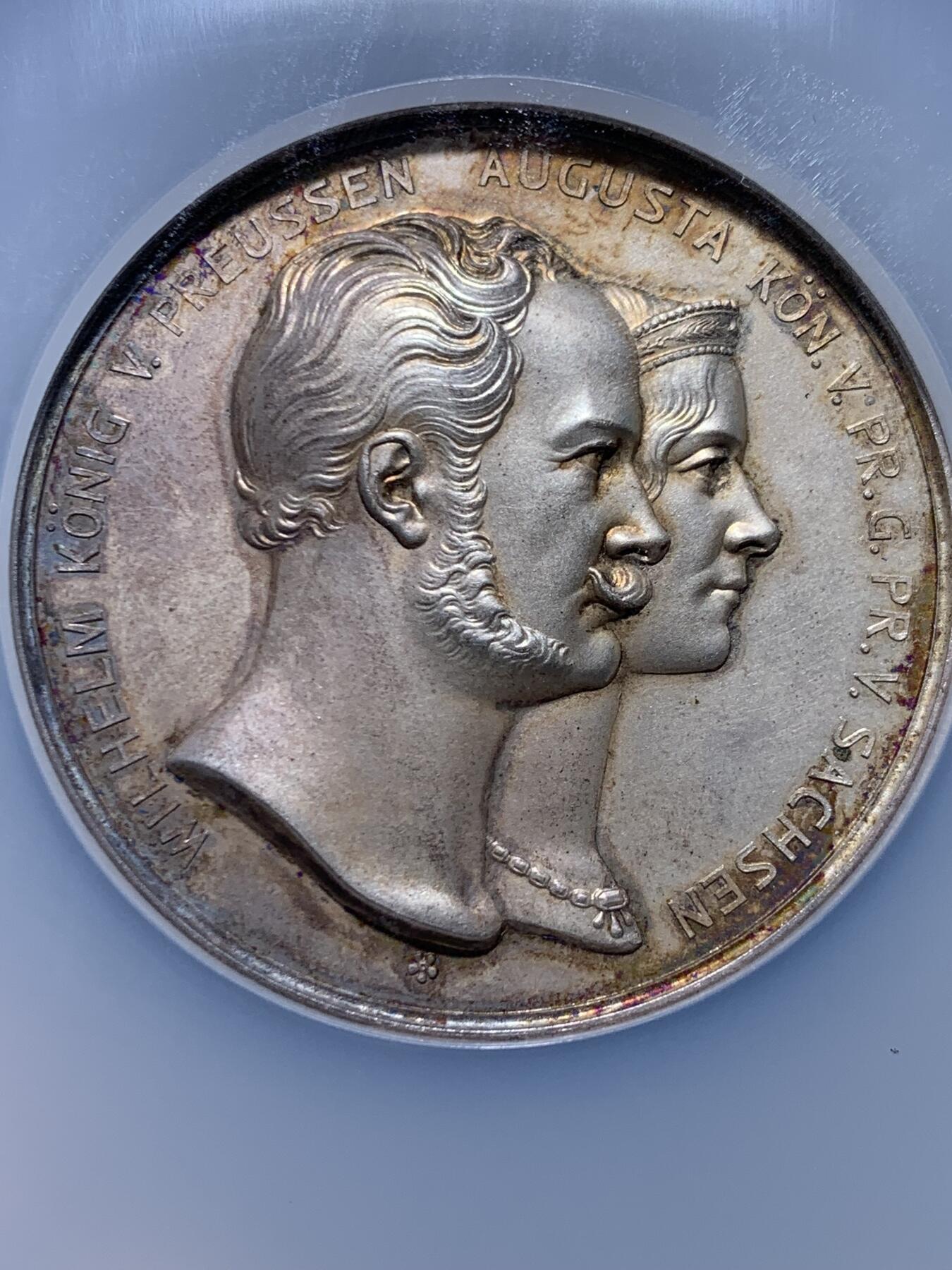 《竞宝斋》第457场 周日，周一，周二   3场连拍 （全场包邮）欢迎送拍 NGC MS63 德国1927年普鲁士威廉一世结婚纪念大银章 51mm 包浆纯美 品相状态一流 NGC加厚大盒装