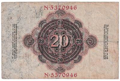 【良泉】【春节前最后一场】2月5日晚19.30点开拍！208组，本场结束后预存钱币的朋友请告知，将连同本场拍品一起邮寄，预祝诸位春节愉快！ - 1910年【德国】20马克