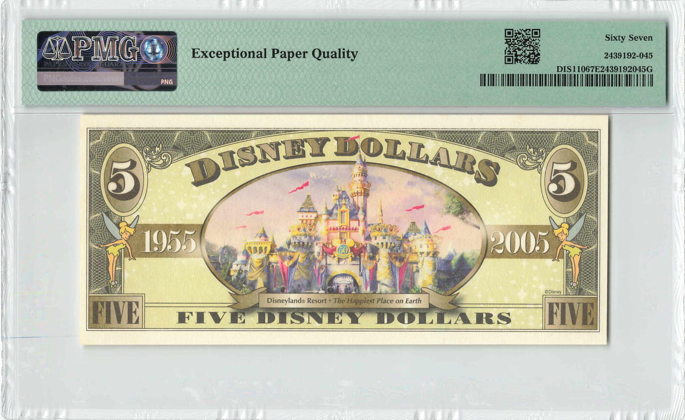 小福收藏拍卖第200期 【庆典场 中拍就有好礼相赠】评级币精选场 本期有捷克斯洛伐克20年100克朗慕夏作品大珍 69分倒置百位号布隆迪世界最大纸币  35年版加拿大经典 苏格兰格拉斯哥大学500年纪念钞倒置小号 卡塔尔80年100里亚尔冠军分 美国教育券 意大利拉斐尔 乌克兰 库克群岛 墨西哥 南斯拉夫 亚美尼亚等多国精美高分珍稀老钞精品纸币 美国 迪斯尼 2005年 5元 双尾88 PMG67 EPQ 亚军分（冠军分仅1枚）