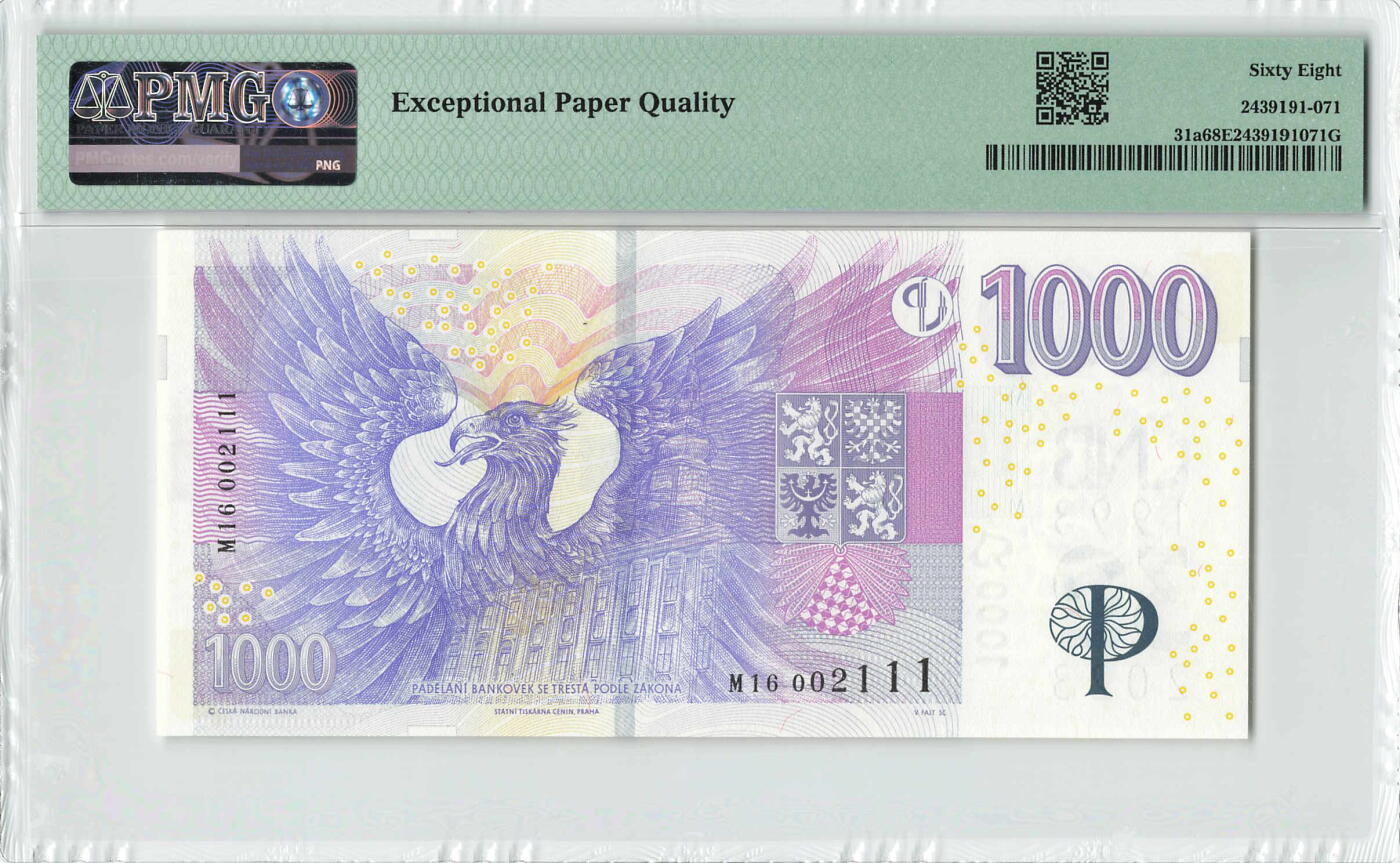 小福收藏拍卖第200期 【庆典场 中拍就有好礼相赠】评级币精选场 本期有捷克斯洛伐克20年100克朗慕夏作品大珍 69分倒置百位号布隆迪世界最大纸币  35年版加拿大经典 苏格兰格拉斯哥大学500年纪念钞倒置小号 卡塔尔80年100里亚尔冠军分 美国教育券 意大利拉斐尔 乌克兰 库克群岛 墨西哥 南斯拉夫 亚美尼亚等多国精美高分珍稀老钞精品纸币 捷克 2023年 1000克朗 纪念钞 无47 豹子号111 PMG68 EPQ 季军分