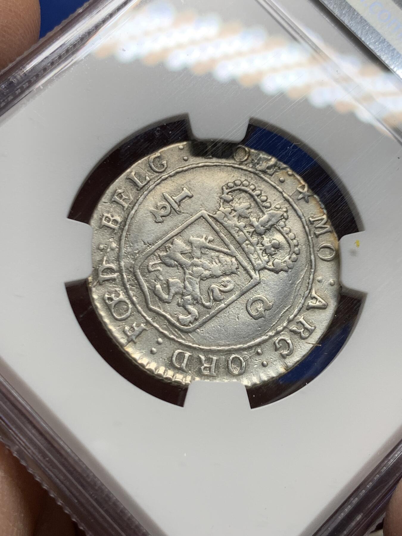 《竞宝斋》第457场 周日，周一，周二   3场连拍 （全场包邮）欢迎送拍 NGC XF 荷属东印度群岛1802年巴达维亚共和国（1800-1806）1/2古尔登 银币