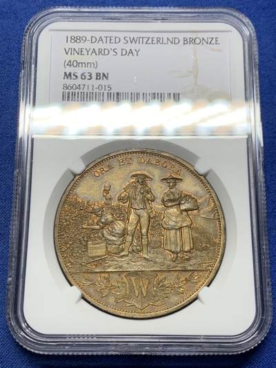 《竞宝斋》第457场 周日，周一，周二   3场连拍 （全场包邮）欢迎送拍 - NGC MS63BN 瑞士1889年 沃韦葡萄酒节 铜章 精美设计 非常细腻
