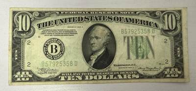 【礼羽收藏】🌏世界钱币拍卖第120期 - 流通品 1934年B冠10美元无4尾8