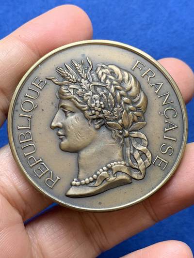 《竞宝斋》第457场 周日，周一，周二   3场连拍 （全场包邮）欢迎送拍 - 法国谷物女神-农业铜章 66.4克 50.6mm 铜标边铭