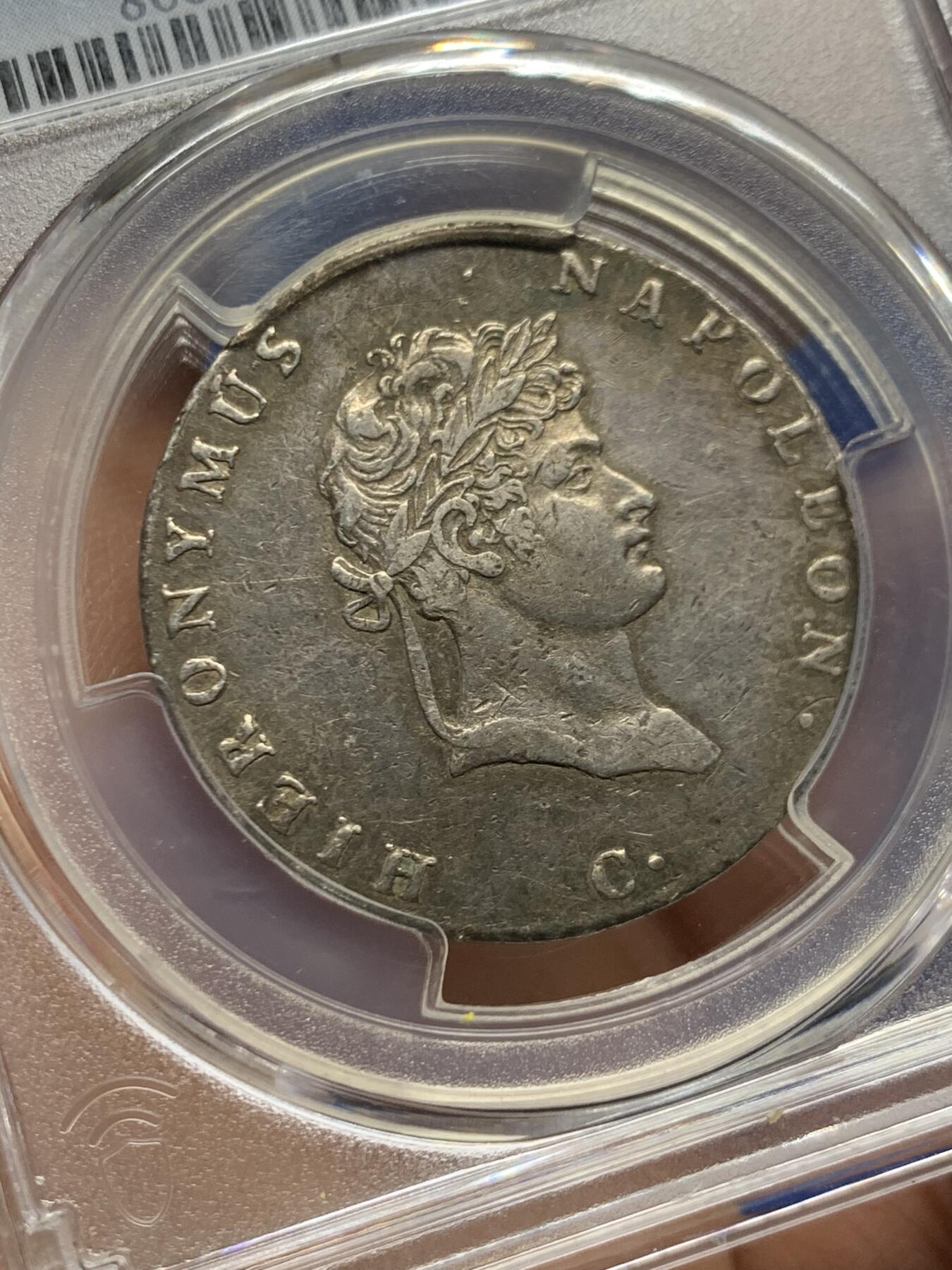 《竞宝斋》第457场 周日，周一，周二   3场连拍 （全场包邮）欢迎送拍 PCGS XFD 威斯特伐利亚王国 1811年-C版 2/3泰勒 银币 拿破仑为其幼弟热罗姆建立的短命政权 非常稀少的拿系币品种