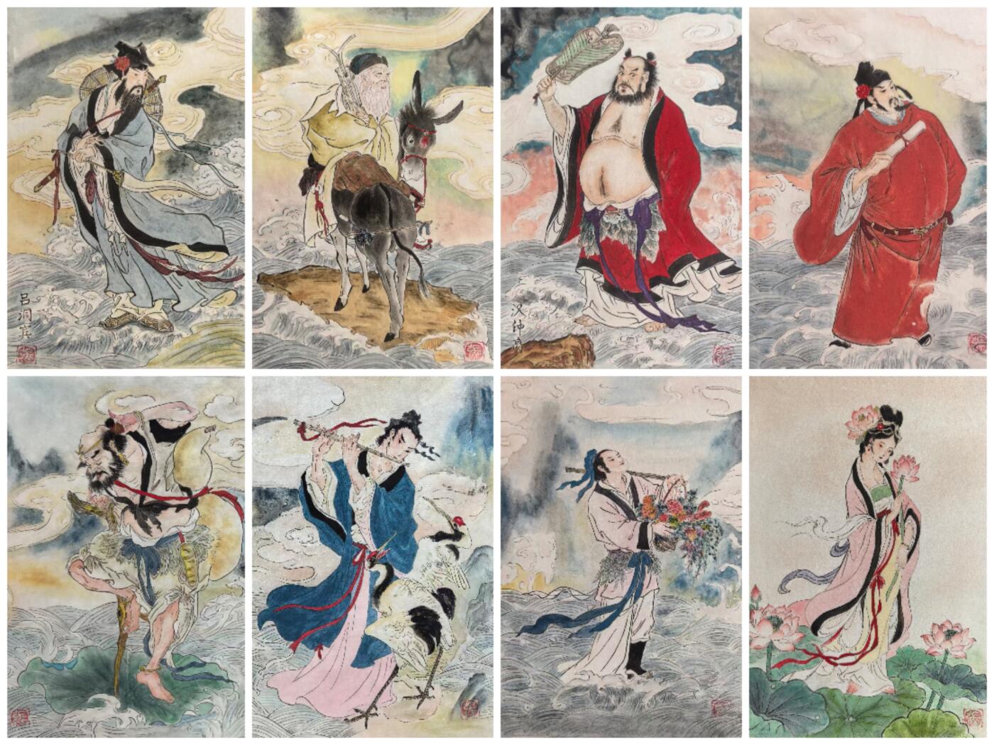 阳大大卡牌拍卖第93期（持续收拍品，周五晚上九点截拍，进群福利早知道） 【手绘卡】艺术家八仙过海纸本，画芯尺寸:A5(单张) 8张全套 精美手绘