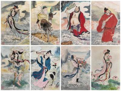 阳大大卡牌拍卖第93期（持续收拍品，周五晚上九点截拍，进群福利早知道） - 【手绘卡】艺术家八仙过海纸本，画芯尺寸:A5(单张) 8张全套 精美手绘