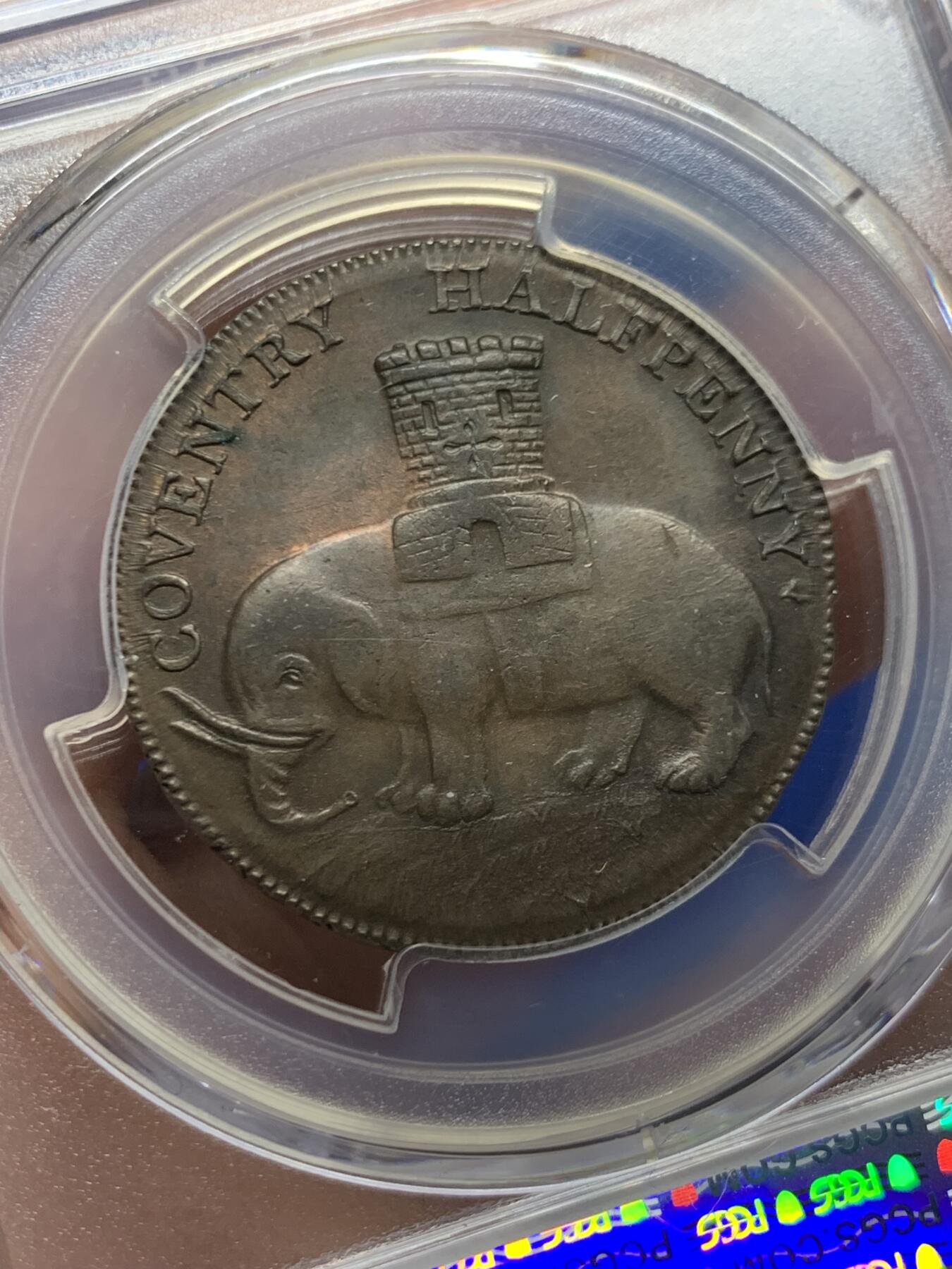 《竞宝斋》第457场 周日，周一，周二   3场连拍 （全场包邮）欢迎送拍 PCGS MS63BN 英国1792 考文垂1/2 便士（象版） ，Token名誉品