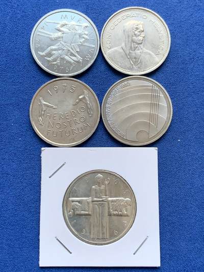 《竞宝斋》第457场 周日，周一，周二   3场连拍 （全场包邮）欢迎送拍 - 五枚一组 瑞士1968年5法郎 其中含一枚1963年银币