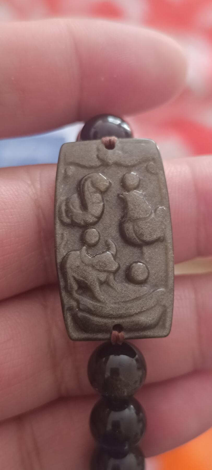 万国钱币第三场 金曜石水晶三合生肖牌手串